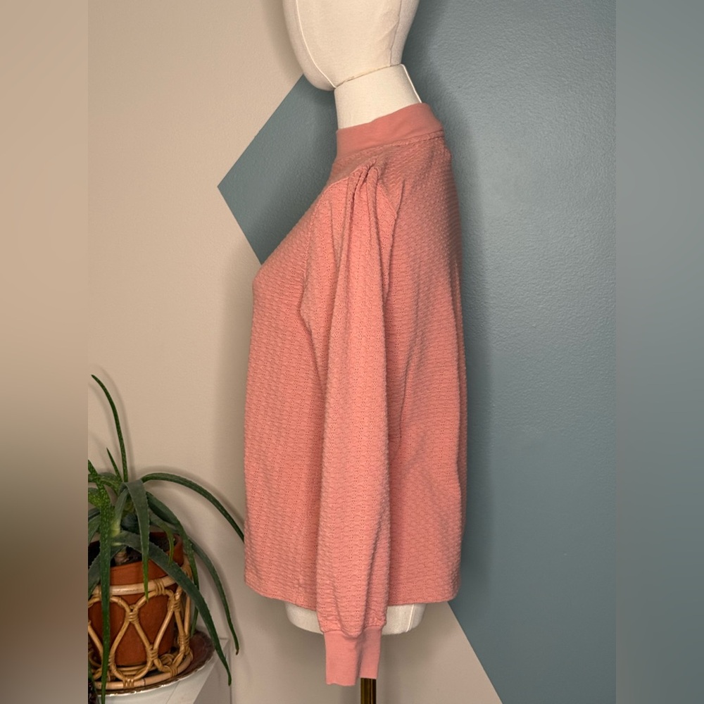 J.Crew Textured Mock Neck Waffle Knit Top Small Pink Blush Cotton Blend Pullover - Picture 3 of 11